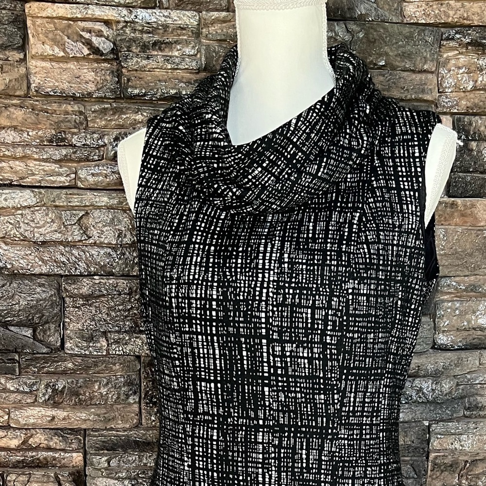 Willi Smith Black and White Sheath Dress with Cowl Neck - Picture 3 of 12